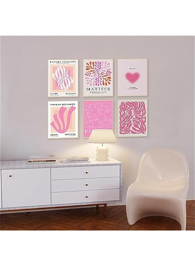 Matisse Wall Art Prints Set of 6, Abstract Matisse Wall Art Exhibition Picasso Posters, Minimalist Canvas Art Prints Beige Pink Room Decor, Hot Pink Aesthetic Room Decor for Bedroom, Living Room, - Image 2